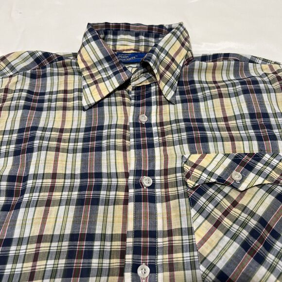 VTG JC Penny Plain Pockets Button Up Short Sleeve Shirt Plaid Men XL Blue Yellow - Picture 6 of 11
